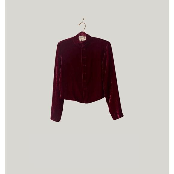 Vintage Ann Taylor Velvet Mandarin Jacket Burgundy Maroon Long Sleeve Top Size S - Picture 10 of 10